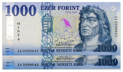 1000 Forint Bankjegy 2021 MINTA sorszámkövető pár