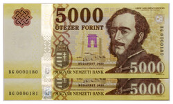5000 Forint Bankjegy 2020 BG UNC alacsony sorszámkövető pár