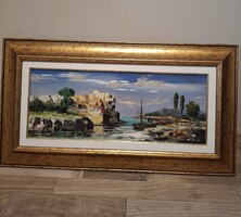 Adilov Alim Vitorlás kikötő olajfestmény 20x50-es