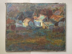 FAZAKAS MAGDOLNA (1933-) SZOLNOKI MŰVÉSZTELEP, TABÁN MODERN KÉPCSARNOKOS, JELZETT, OLAJ, VÁSZON FEST