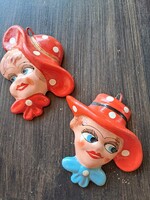 Retro kerámia fali dísz, kisfiú, kislány