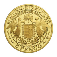 Magyar Királyság Szent László 5 Pengő 1929 színarany utánveret 1 UNCIA 31,1g Au999