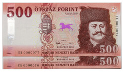 500 Forint Bankjegy 2018 EK UNC alacsony sorszámkövető pár