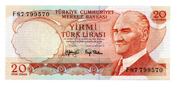Törökország 20 Lira Bankjegy 1974 P187a F sorozat