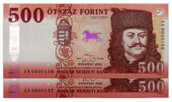 500 Forint Bankjegy 2022 EN UNC alacsony sorszámkövető pár