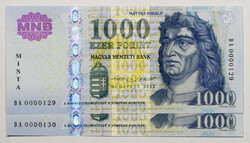 1000 Forint Bankjegy 2015 MINTA sorszámkövető pár