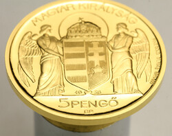 1938 évi Horthy 5 Pengő színarany utánveret 2020 PP PRÓBAVERET