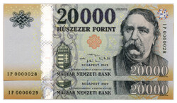 20000 Forint Bankjegy 2022 IP UNC nagyon alacsony sorkövető pár