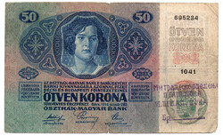 50 Korona Bankjegy 1914 VI. Gyalogezred bélyegzéssel RRR
