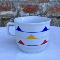 Zsolnay színes vonalas - háromszög mintás porcelán bögre - csupor - csésze - pohár