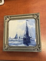 H.W. Mesdag porcelán festmény vitorlás