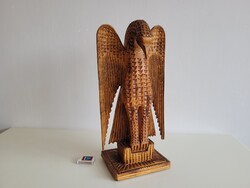 46 cm régi faragott fa szobor sas Tramp art