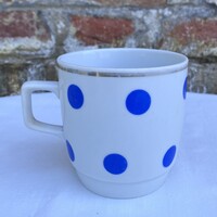 Ritka Zsolnay kék pöttyös aranyozott szélű porcelán bögre - csupor - csésze - pohár