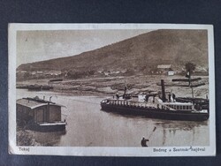 Régi  képeslap Tokaj - Bodrog a Szatmár hajóval 1936
