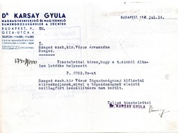 Régi levél: Dr. Karsay Gyula, Magnagykereskedő, Budapest.