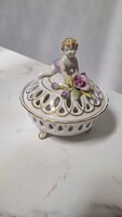 Német porcelán puttós áttört bonbonier