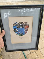 Fejér de Szigeth . Családi címer Nemesi kard és korona a címeren. .Címer festmény.. Szignàlt!