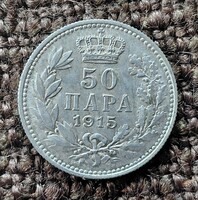 Szerb Királyság  50 para 1915 . Ag ezüst 2,5g/0,835 . F2026