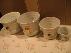 Oroszlánfejes porcelán kaspó csomag 4 db -os, fehér-arany