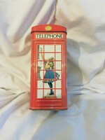 Retró piros telefonfülke Anglia, London, bádog persely 17*7cm kicsit kopott