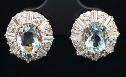 Kék topáz, cirkón drágaköves ezüst  füli viselőre vár -925 jelzett