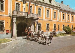 Képeslap: Ló, lovak, kocsi. Gyöngyös.
