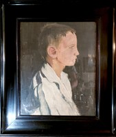 Endre Béla festőművész (1870-1928) A festő fia, Béci! Olaj/vászon,  faroston! 50x40cm plusz keret!