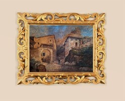 Ettore Roesler Franz olasz Udvar Olajfestmény