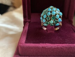 Csodálatos rubin-smaragd türkiz gyűrű 585 arany