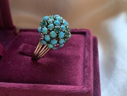 Csodálatos rubin-smaragd türkiz gyűrű 585 arany