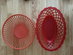 Retró kenyérkosár - ovális piros téglalap alakú narancssárga kerek műanyag kosárka menza kosár