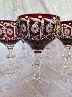 5 darab rubin vörös, csodaszép kristálypohár, 15 cm magas