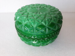 Régi cseh Bohemia malachit üveg doboz, jelzett