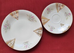 Porcelán reggeliző tányérpár csészealj kistányér süteményes tányér