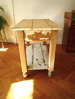 Antik szecessziós rusztikus shabby fa asztal konyhaasztal étkezőasztal munkaasztal réz fogantyú