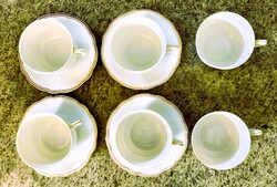 ANTIK ZSOLNAY JELZETT MANÓ FÜL PORCELÁN TEÁS CSÉSZE 6 DB + CSÉSZEALJ 4 DB ARANYOZOTT