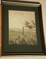 Hofbauer János (1803-1846): Pest-Buda látképe a Rákos mezejéről 1827-ből, 200 éves metszet!