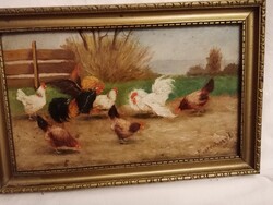 Mesterházy Dénes : Baromfiudvar, olaj festmény