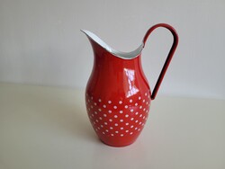 Red and white polka dot 2.5 L enameled wash basin, enamelled water jug, pitcher