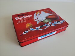 Régi fémdoboz retro kínai cukorkás doboz White Rabbit creamy candy