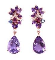 Genuine Amethyst Garnet 925 Silver 18k Rose Gold Earrings