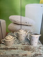 Zsolnay Piros Virágos Porcelán Teás Kanna, Cukortartó, Kiöntő A166