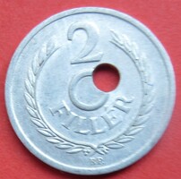 2 fillér 1954 hibás veret , fére lyukasztott