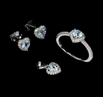 Valodi Akvamarin 925 Ezust Fülbevalò Gyürű Medál Szett