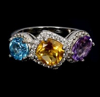 56 os Valodi kek Topaz Citrin Ametiszt 925 Ezust Gyuru