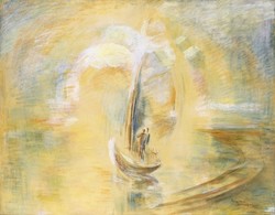 Egry József Aranykapu 1943 reprodukció vászonkép nyomat Balaton vitorlás napkelte tó, vakrámán is!