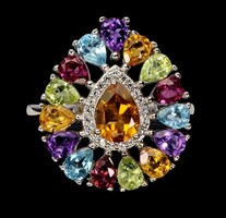 54 es Valodi Garnet Peridot Ametiszt Citrin Topaz 925 Ezust Gyürű