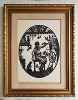 Lotte Gützlaff: Lány madarakkal. Árny-sziluett kép. Cca. 1930. Jelzett!