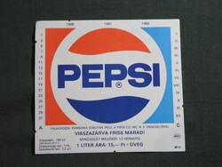 Üdítőital címke,Pécs sörgyár,PEPSI üdítőital,PANAM nyereményjáték,1986-