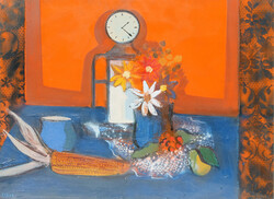 Eszter Jakab: Still Life with Corn, Lemon, and Flowers